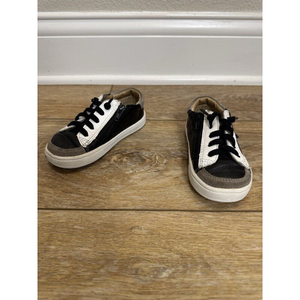 Old Soles Toddler Boys Leather Black White Zipper Stretch Lace Sneaker Sz 8 US